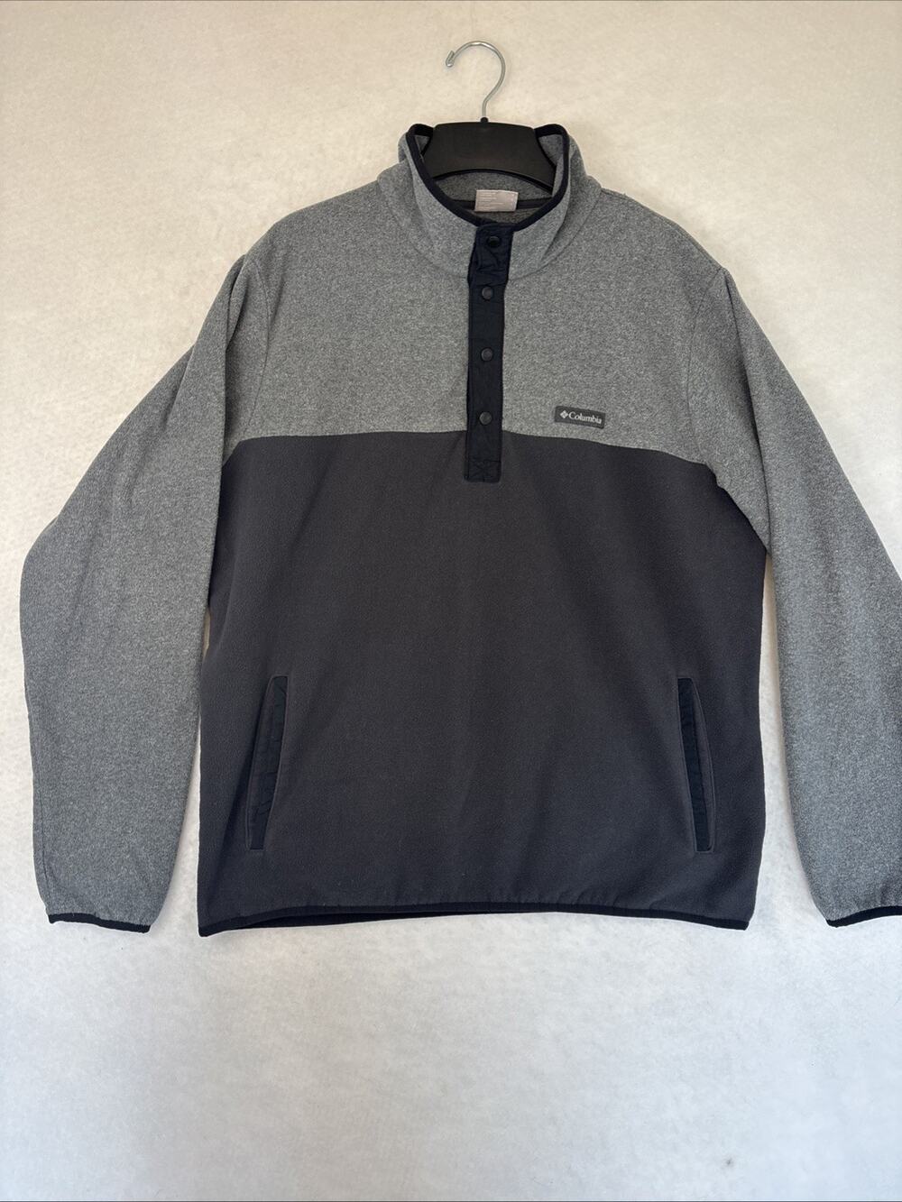 Columbia Sweater Mens L Large Gray Foster Creek Fleece Quarter Snap Outdoor EUC